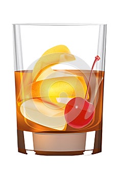 Classic Old Fashioned cocktail in vector