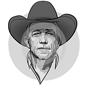 Classic old western style cowboy with hat and bandana. Cartoon sketch style.