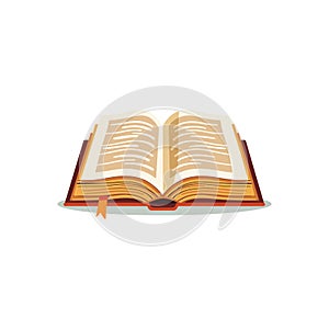 Classic Open Book with Orange Bookmark. Vector illustration design