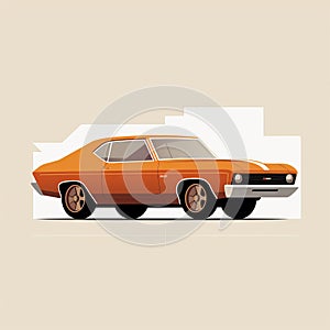 Minimalist Illustration Of A Classic Orange Muscle Car