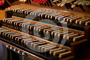 Classic organ keyboard and key photo