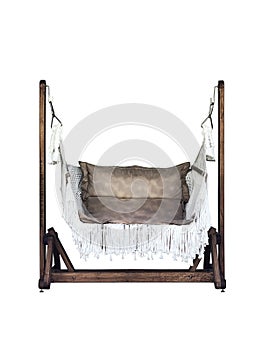 Classic outdoor chair leather swing isolalated on white blackground