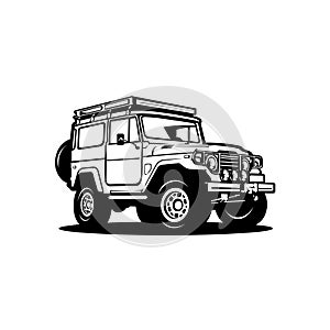 Classic overland 4x4 offroad black and white truck illustration vector isolated. Best for automotive offroad industry