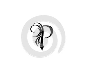 Classic P Pen Logo Icon, calligraphic Letter Design