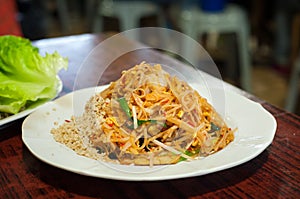 Classic pad Thai noodles dish served at a local restaurant