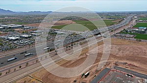 Classic panorama view of an freeway interchange the traffic across America on during rush hour near Phoenix Arizona