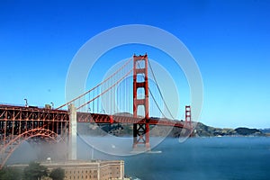 Classic panoramic view of famous Golden Gate Bridge in summer, San Francisco, California, USA