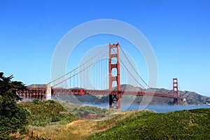 Classic panoramic view of famous Golden Gate Bridge in summer, San Francisco, California, USA