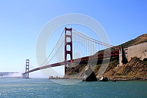 Classic panoramic view of famous Golden Gate Bridge in summer, San Francisco, California, USA