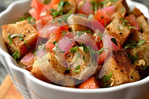 Classic Panzanella salad with tomatoes and croutons