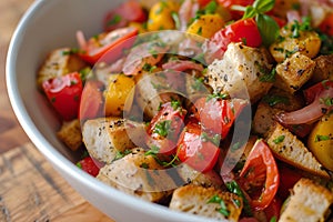 Classic Panzanella salad with tomatoes and croutons