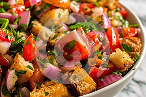 Classic Panzanella salad with tomatoes and croutons