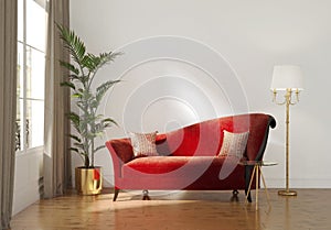 Classic Parisian luxury interior with red chaise lounge