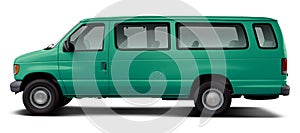 Classic passenger minibus in blue-green.