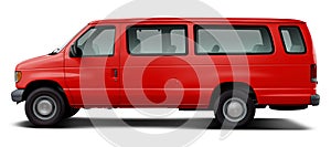 Classic passenger minibus in red.