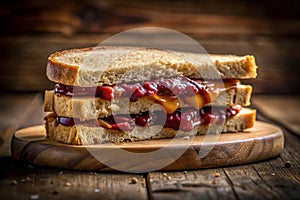 A Classic Peanut Butter and Jelly Sandwich Simple Comfort Food in a Soft LowLight Illustration photo