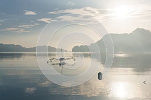 Classic Philippine fishing boat on the background of the sea landscape.