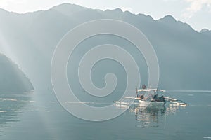 Classic Philippine fishing boat on the background of the sea landscape