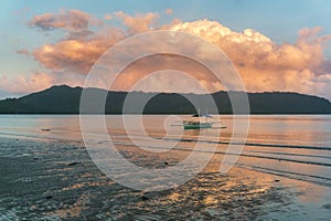 Classic Philippine fishing boat on the background of the sea landscape