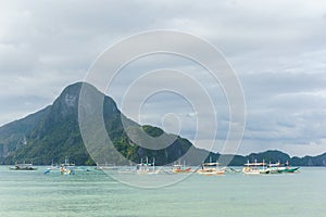 Classic Philippine fishing boat on the background of the sea landscape