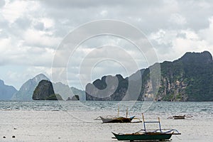 Classic Philippine fishing boat on the background of the sea landscape