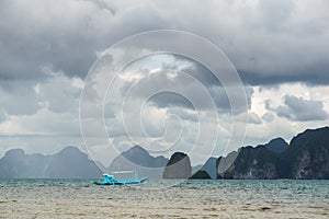 Classic Philippine fishing boat on the background of the sea landscape