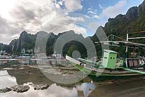 Classic Philippine fishing boat on the background of the sea landscape