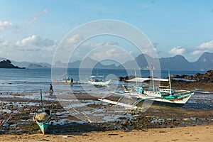 Classic Philippine fishing boat on the background of the sea landscape