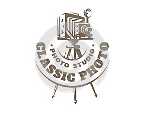 Classic photo camera logo - vector illustration. Vintage emblem