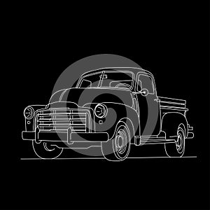 Classic pickup truck vector illustration. Line art transport vehicle. Vector and illustrations.