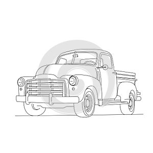 Classic pickup truck vector illustration. Line art transport vehicle. Vector and illustrations.