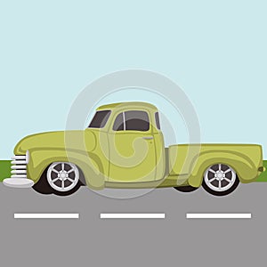 Classic pickup truck vintage vector illustration flat