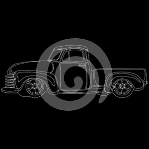 Classic pickup truck vintage vector illustration line