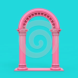 Classic Pink Ancient Greek Column Arc in Duotone Style. 3d Rendering