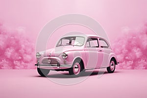 Classic pink car in barbie style