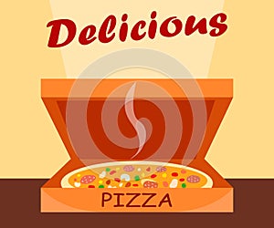 Classic Pizza in Box Cartoon Vector Illustration