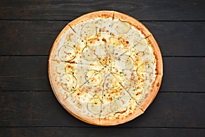 Classic pizza with dorblu cheese and pear