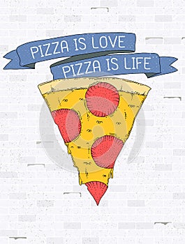 Classic pizza sliced hand drawn poster design