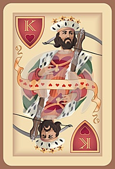Classic playing card king hearts. Vector illustrations