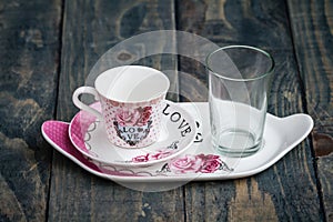 Classic Porcelain Turkish Coffee Cup with Tray and Glass