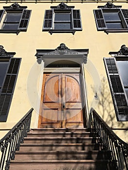 Classic porch and facade in the heart of Savannah, Georgia