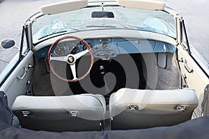 Classic Porsche interior dashboard and steering wheel in La Canada Flintridge, California, USA