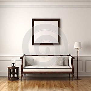 Classic Portraiture: White Sofa With Mirror Frame And Table