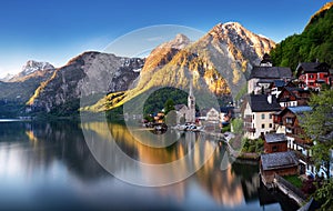 Hallstatt lakeside at sunrise