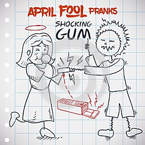 Classic Prank of Shocking Gum for April Fools' Day, Vector Illustration