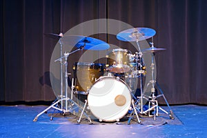 Classic professional basic drum kit set on a stage