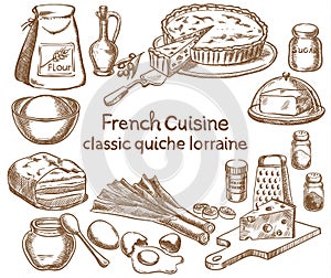 Classic quiche Lorraine ingredients