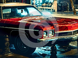 Classic red car and headlights for table or wallpapers or cover