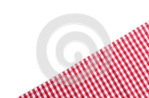 Classic red checkered tablecloth on white, top view