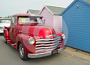 Classic Red Chevrolet 3100 pickup truck